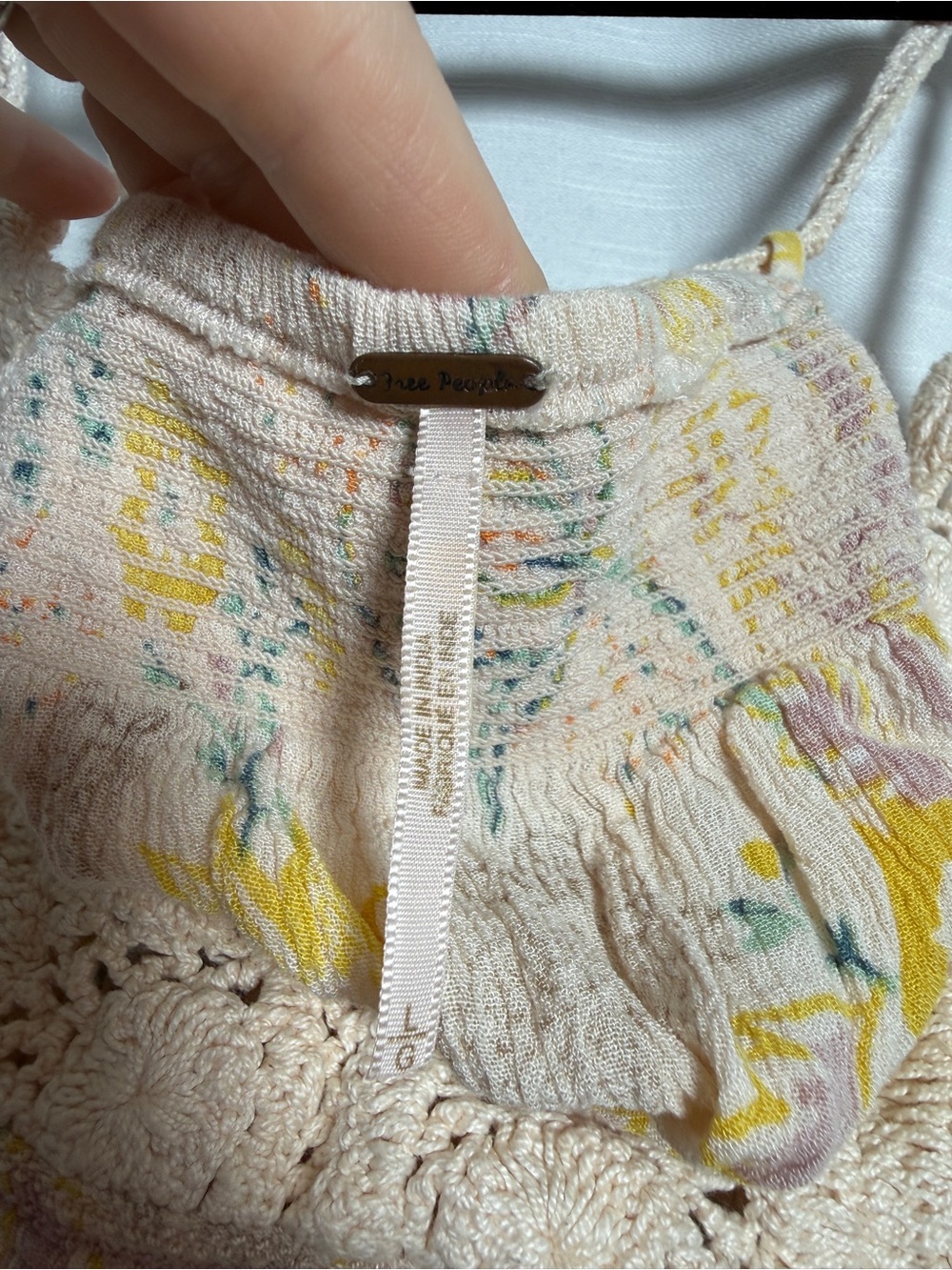 Free People Ivory Crochet Floral Babydoll Cami Top | Size Large - Picture 12 of 13